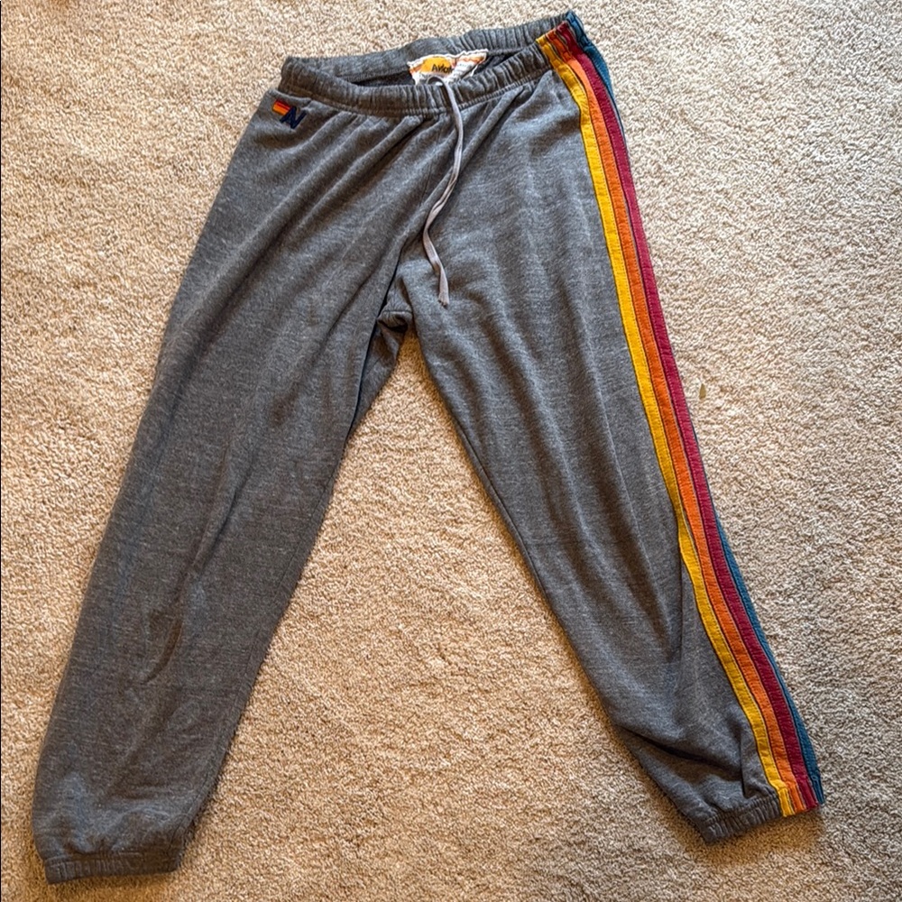 Aviator Nation Gray Sweatpants with Rainbow Accent
